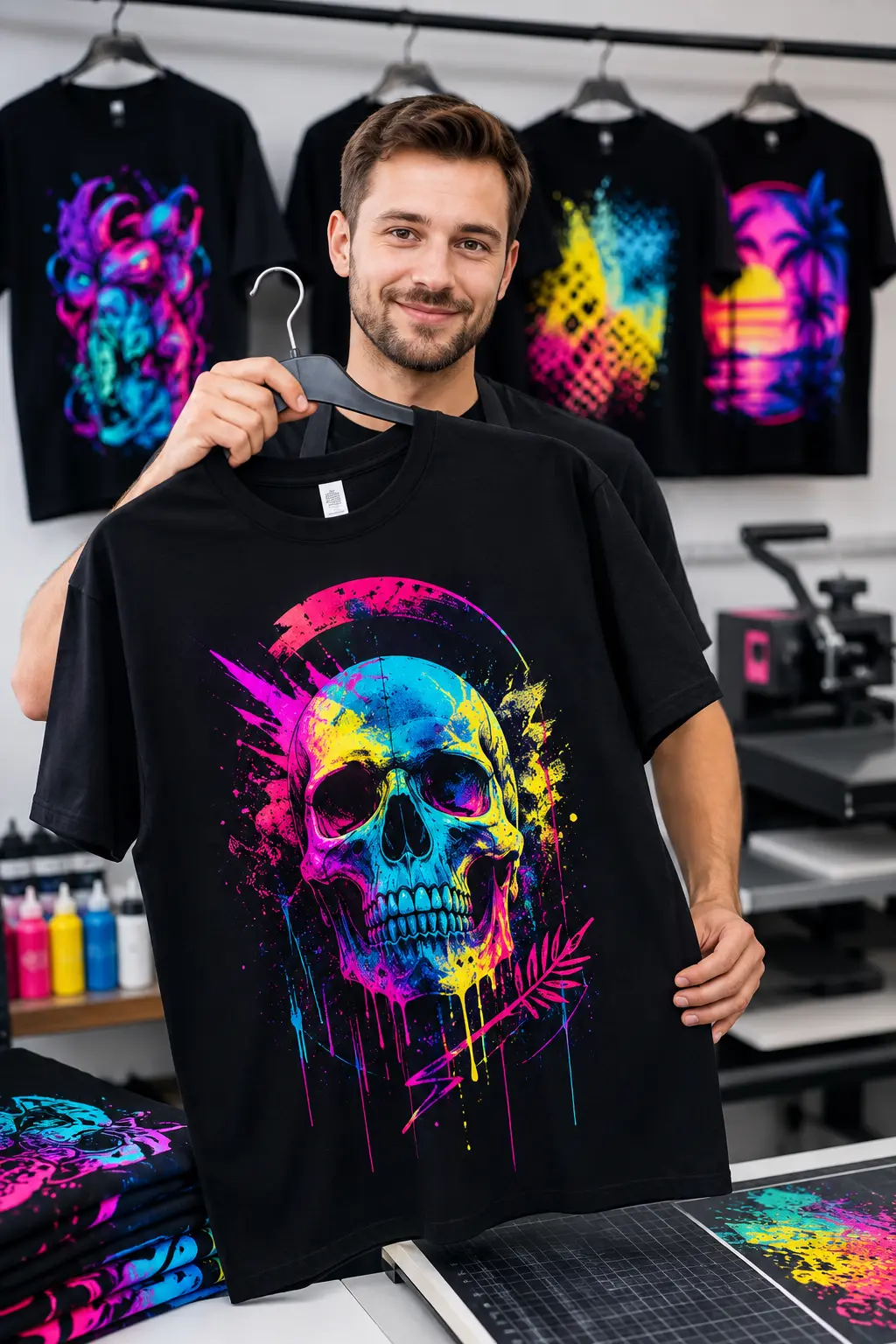 Koszulka z kolorową grafiką klienta przygotowana do odbioru