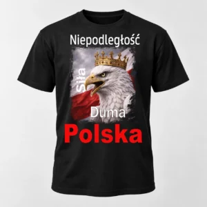 koszulka patriotyczna Orzeł w koronie na tle biało-czerwonej flagi